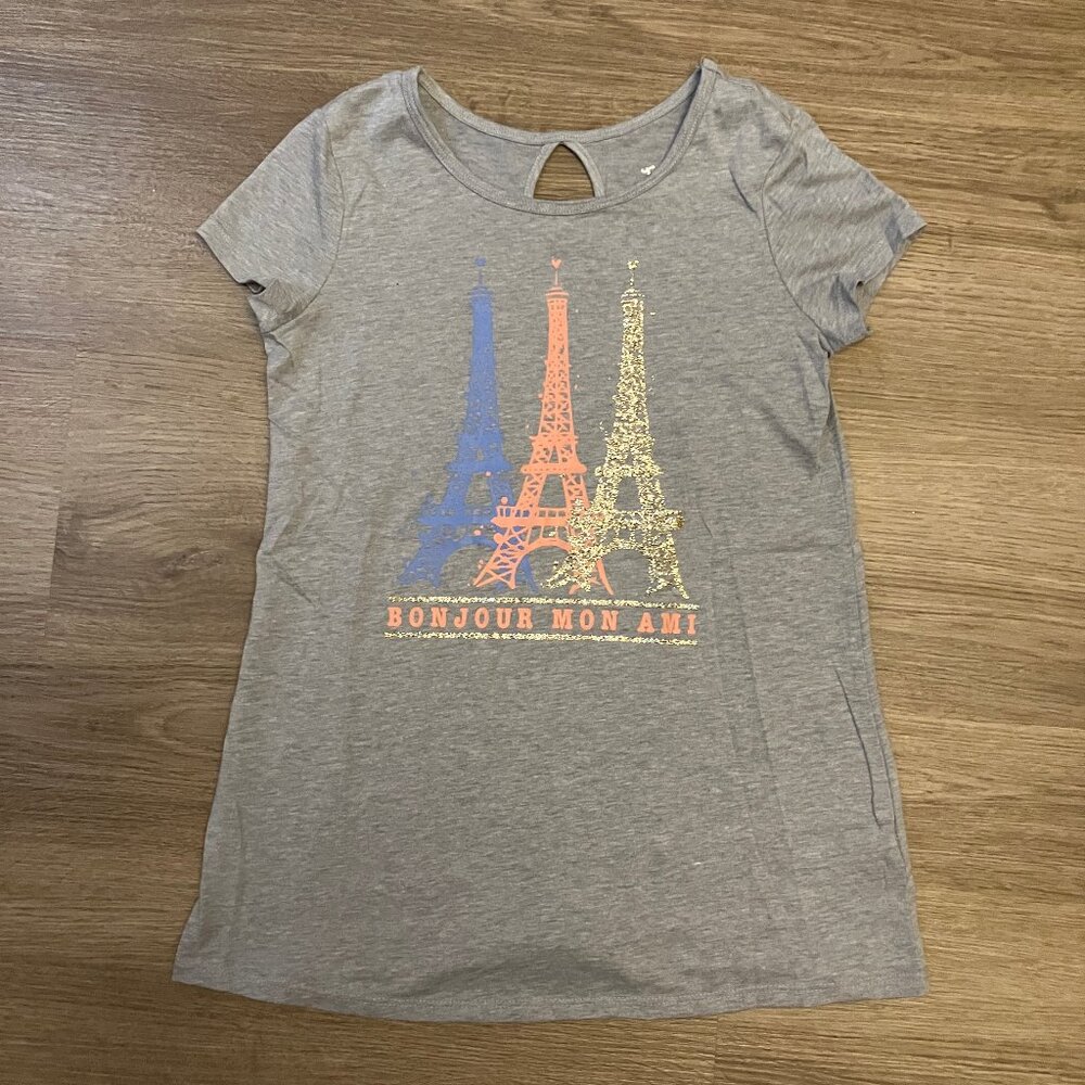 10 Girl Vintage Justice Bonjour Eiffel Tower Short-Sleeve T-Shirt